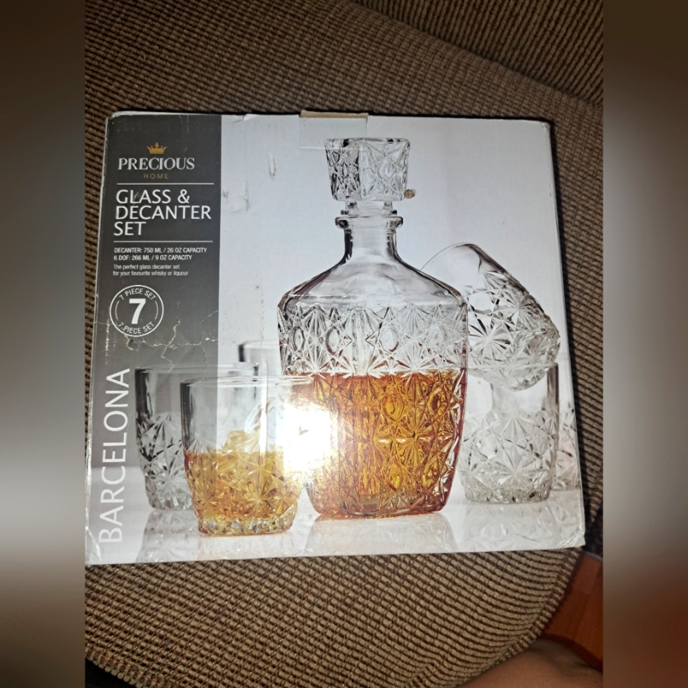 Cut Glass Liqueur Decanter 7pc Set